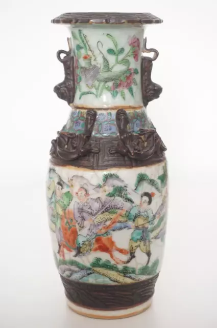 Fine Chinese Crackle Warrior Vase - Famille Rose - Late 19th Early 20th Century
