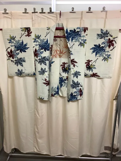 Japanese Vintage Kimono Haori Jacket pure silk Maple White length 32.28 inch