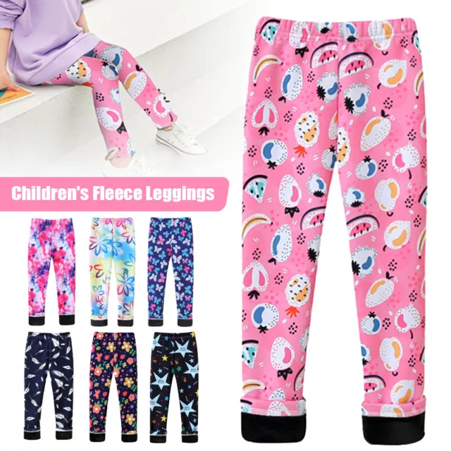 Kids Girls Warm Winter Leggings Thick Fleece Lined Pants Thermal Trousers Floral