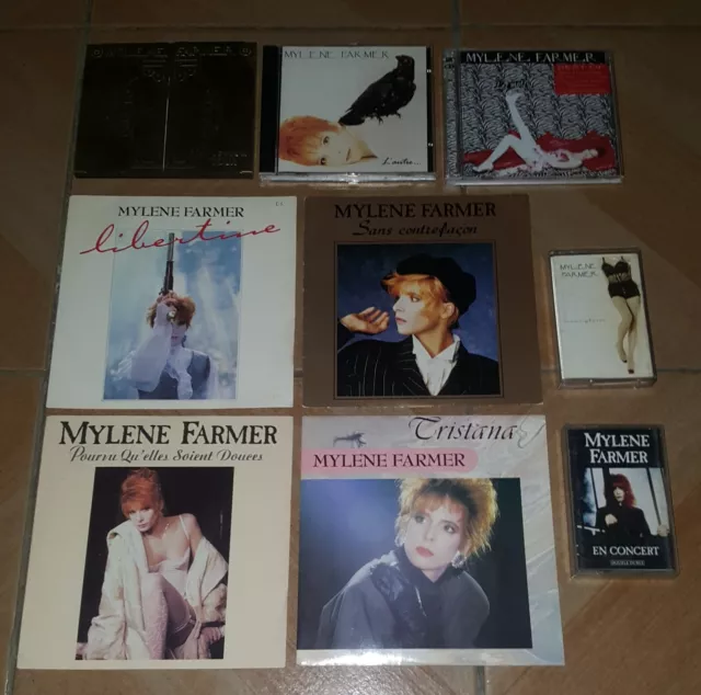 MYLENE FARMER - petite collection lot de 4 ep 45t + 2 cassettes audio et 3 cds