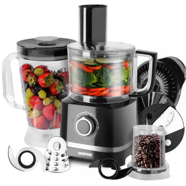 Food Processor Blender Chopper Juicer Dough Blade Shredder 10-in-1 800W Geepas