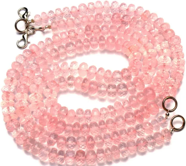 Collier de perles rondelles à facettes en Quartz Rose naturel, pierres...
