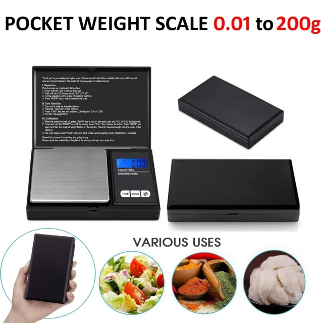 0.01G-200G Grams Digital Weighing Pocket Small Kitchen Gold Jewellery Scales U.K