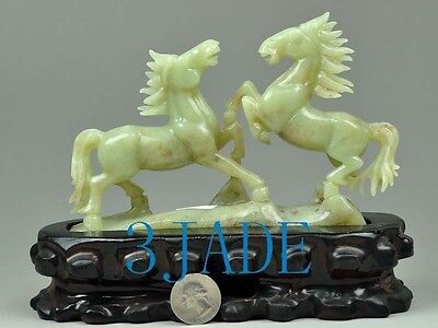 Natural Hetian Nephrite Jade Horses Statue / Gemstone Sculpture w/ certificate