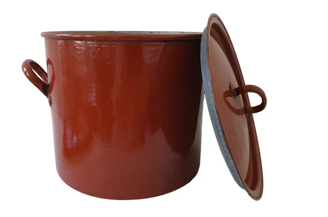 Grand Faitout En Tôle Émaillée Orange – Ustensile De Cuisine Vintage (Occasion)