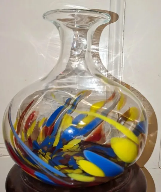 Mid Century Style Vintage Large Art Glass Vase Swirl Hand Blown