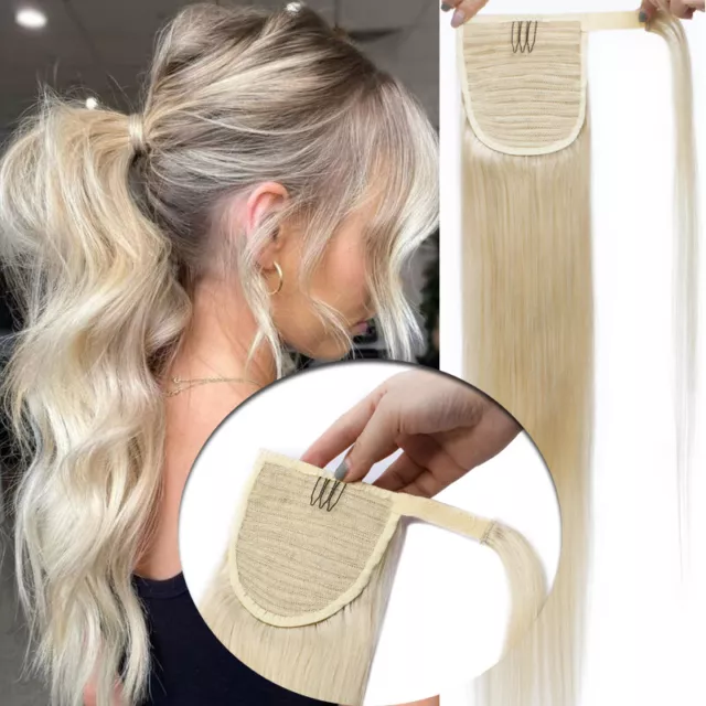 Blonde PonyTail Clip In 100% Real Russian Remy Human Hair Extensions Wrap Around