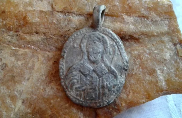 RARE 18-19th CENTURY RUSSIAN ORTHODOX ICONIC MEDAL SAINT MITROPHAN of VORONEZH