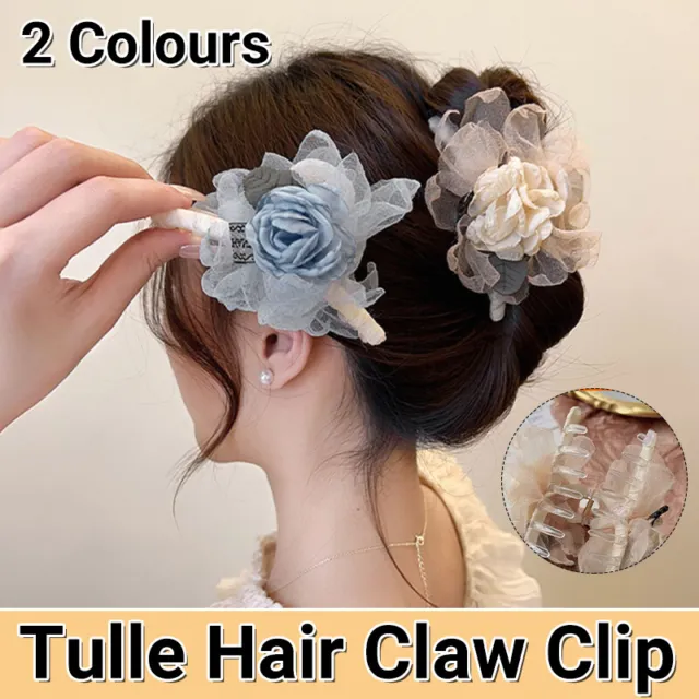 Flower Tulle Hair Clips Large Hair Pins Hairgrip Claw Clips for Hair Women Party