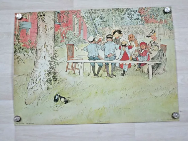 RARE VTG 1974 CARL LARSSON ORIGINAL LITHO PRINT POSTER "Under the Big Birch"