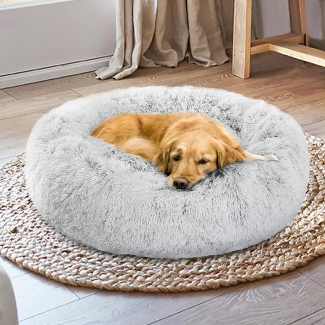 Round Plush Donut Pet Dog Cat Bed Fur Cuddler Soft Puppy Calming Bed Kennel