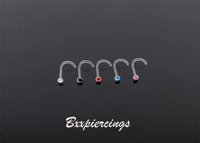 10pc 20G Screws Nose Ring Clear Bioplast Twist Flexible Piercings Stud Crystal