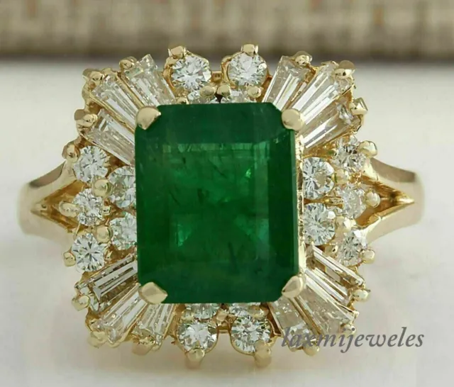 Genuine Emerald 4CT Fancy Cluster Engagement Wedding Ring 14K Yellow Gold Finish