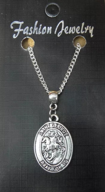 St George Pendant Necklace 18" or 24 Inch Chain Saint Charm Religious