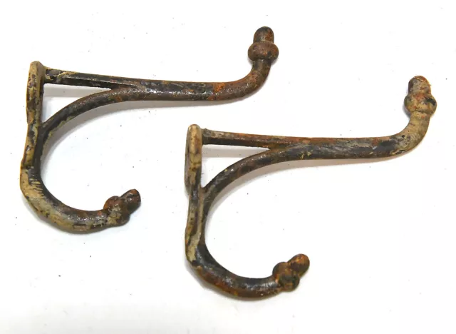 2 Vintage Matching Metal Acorn Tip Wall Coat Or Hat Double Prong Hooks