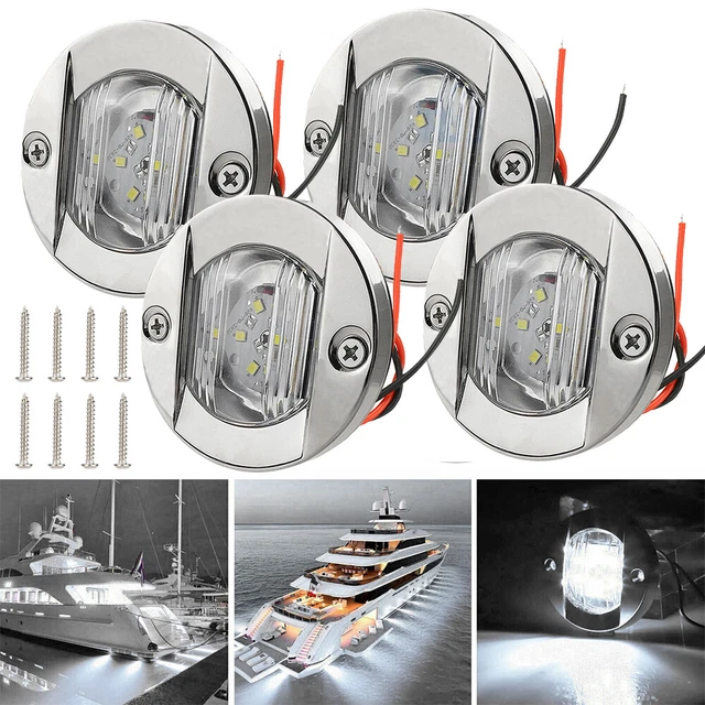 4X ROUND MARINE Boat LED Courtesy Lights Cabin Deck Stern Navigation
