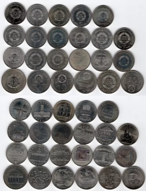 DDR SAMMLUNG   23 verschiedene 5, 10 + 20 Mark Gedenkmünzen    #821