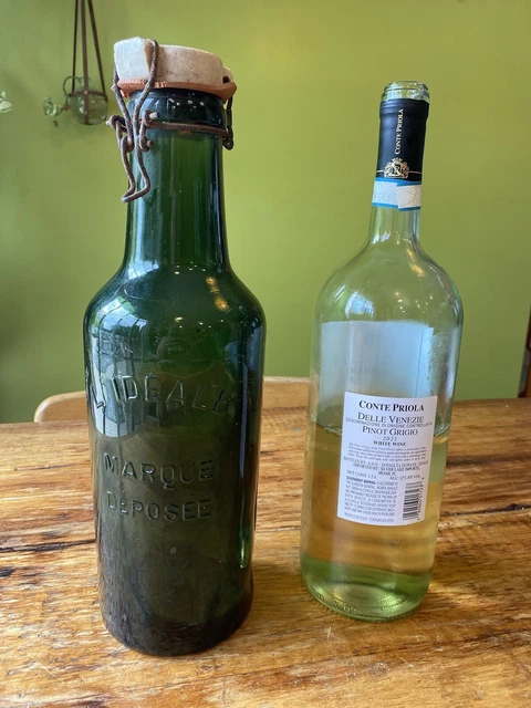 HUGE Antique French L’Ideale Green 2L Glass Preserve Canning Jar Vtg Bottle Lid