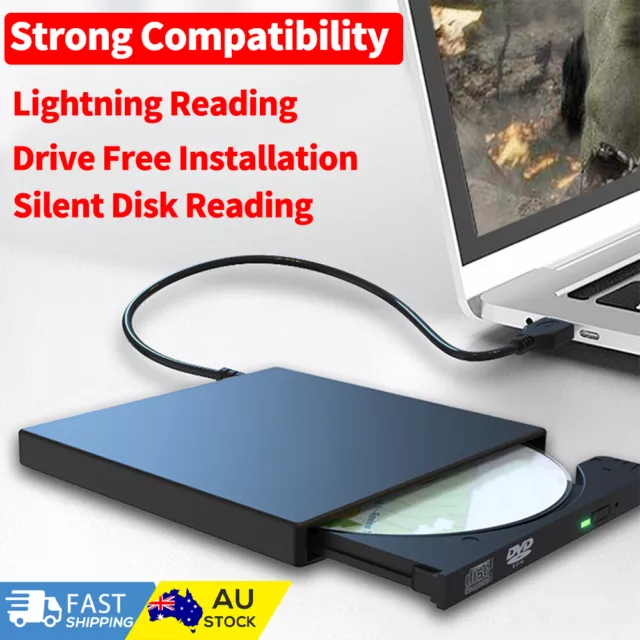 Portable Drive Writer USB External CD DVD Player For Laptops Mac Windows 11 10 9