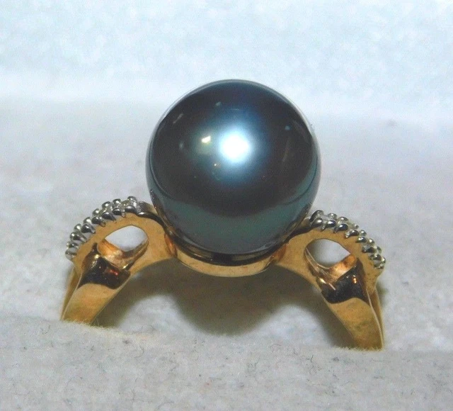 Bague Fine Argent Avec Perle Noire De Tahiti 11mm - Taille 59, Fait Main, Référence 1641