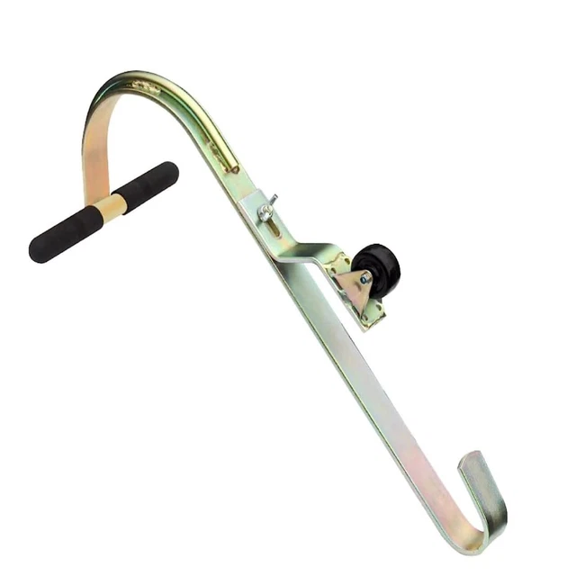 1-Pack Heavy Duty Zinc Plated Steel Ladder Roof Hook with Wheel | Rubber Grip T-