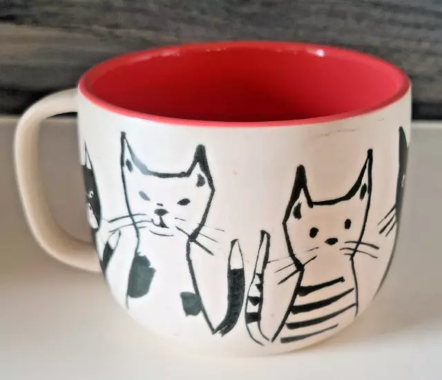 Anthropologie Cat Person Coffee Tea Cup Mug Black White Red