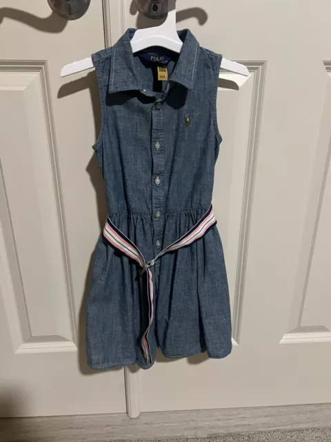 Little Girls Polo Ralph Lauren Indigo Demin Chambray Dress Blue Size 5