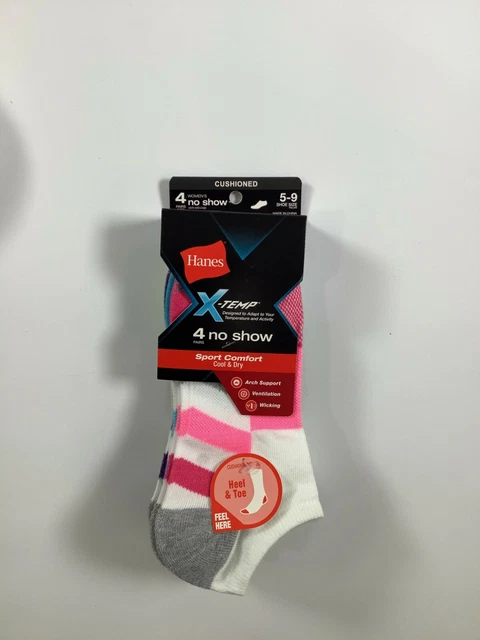 Women's Hanes Multicolor X-Temp No Show Socks Size 5-9 / 4 pairs NEW!