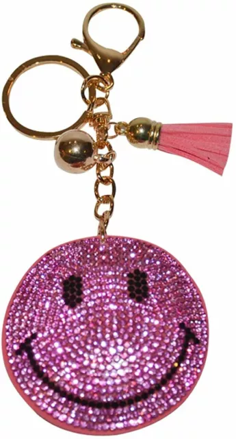 Pink Happy Face Keychains for Women Girls – Crystal Purse Charm – Backpack...