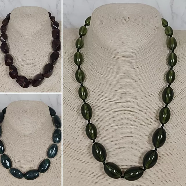 Bundle 3 x Green Brown Acrylic Plastic Bead Necklaces Inc 2 From M&S