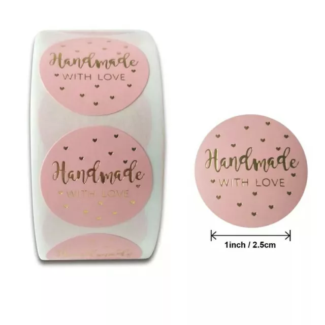 50x 1Inch Hand Made With Love Labels Stickers Gift Food Craft Box Business