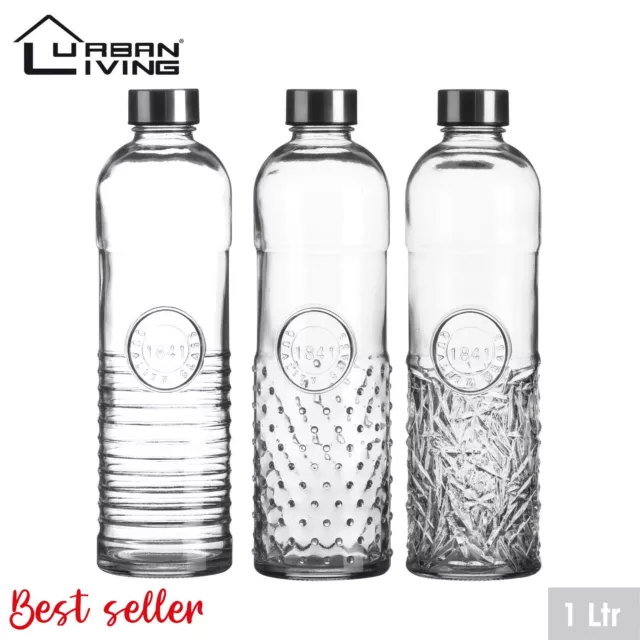 Glass Beverage Water Bottle 1L Litre Vintage Airtight Preserve Fridge Screw Cap