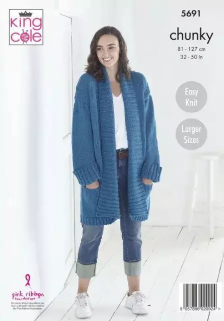 KING COLE CHUNKY Easy Knit Knitting Pattern Ladies Cardigans 5691 £5.89 ...