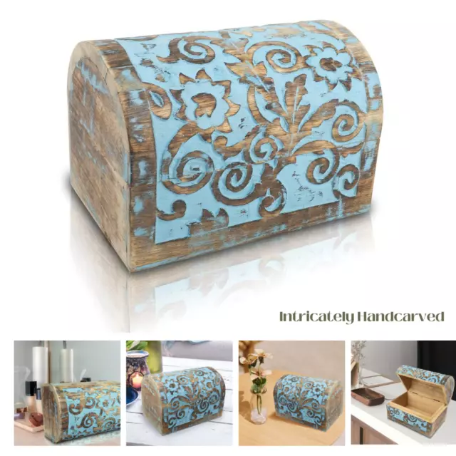 Decorative Jewelry Box Handmade Wooden Treasure Chest Carving Medieval Floral