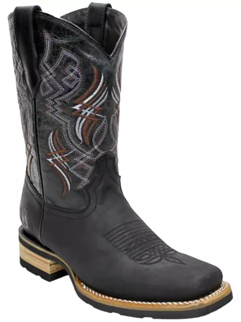 Men Genuine Leather Handcrafted Quality Western Square Toe Black Cowboy Boots