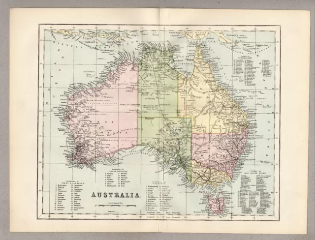 1888 Original Antique Map of Australia 13.5" x 10.5"