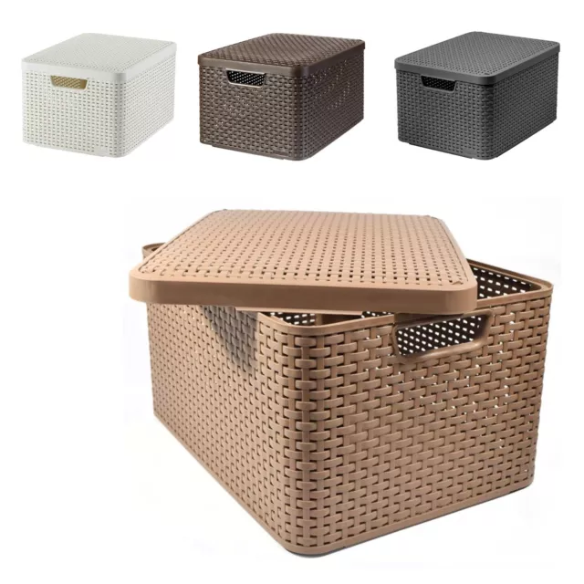 Aufbewahrungbox Aufbewahrungskorb Korb Box Curver Deckel 3 Farben L Rattan Style