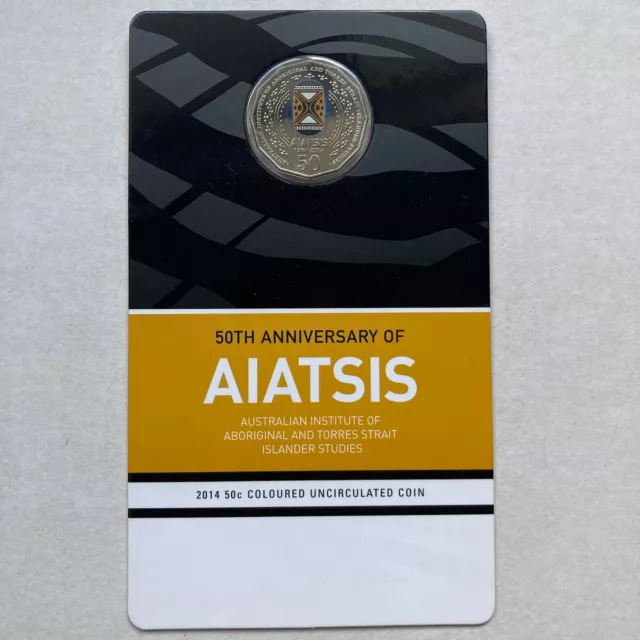 2014 UNC 50c 50th Anniversary of AIATSIS Coloured Coin on Card