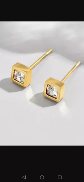 14k Gold Plated Zircon Square Small Stud Earrings