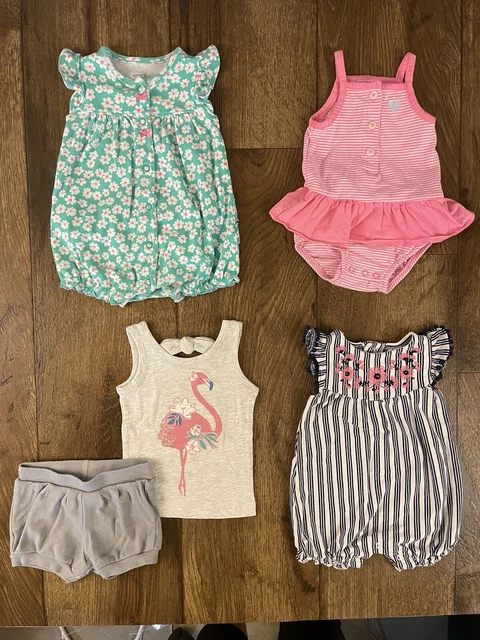 Carters Baby Girl Summer Clothes Lot 3 Months Romper Outfits Bundle Flamingo