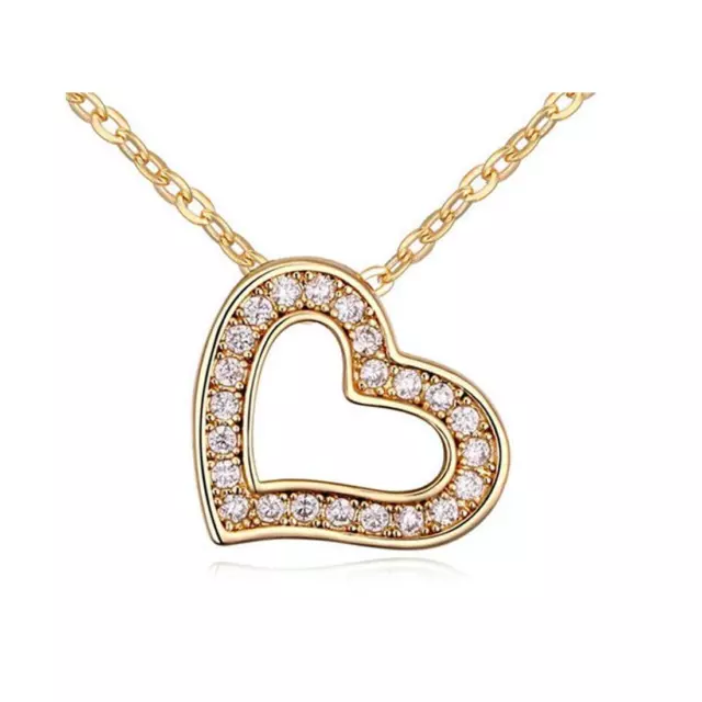 Lovely Love Heart Pendant Necklace Stunning Stone Jewellery Rose Gold UK Stock