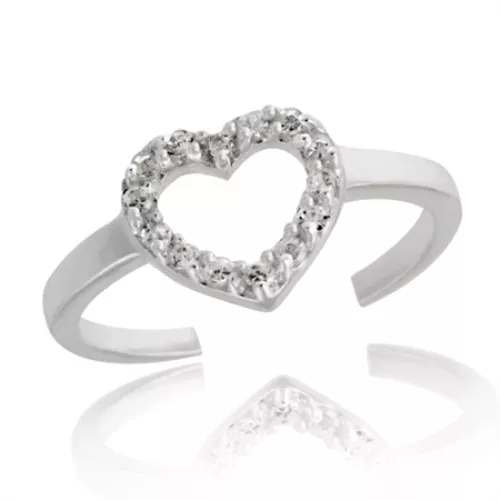 925 Sterling Silver Open Heart CZ Toe Ring