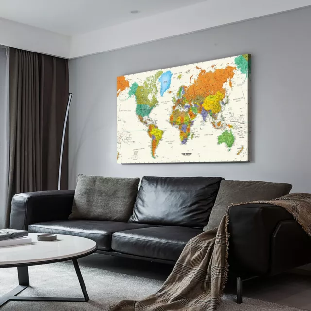 Vintage World Map Stretched Framed Canvas Prints Wall Art Home Office Decor 2