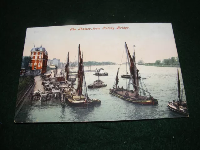 Vintage Postcard London Putney River Thames Sail Barges Boats Animated