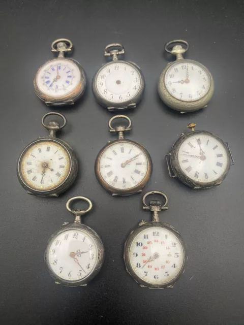 Lot 8 Montre de Col Gousset Argent Femme Mécanique Ancien Vintage Fond De Tiroir