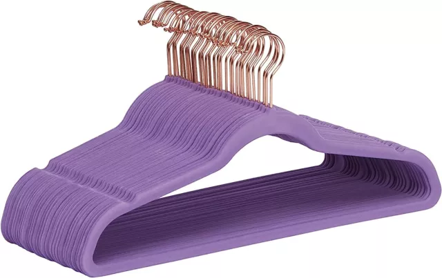 Velvet Non-Slip Suit Clothes Hangers, Purple/Gold – Pack of 30
