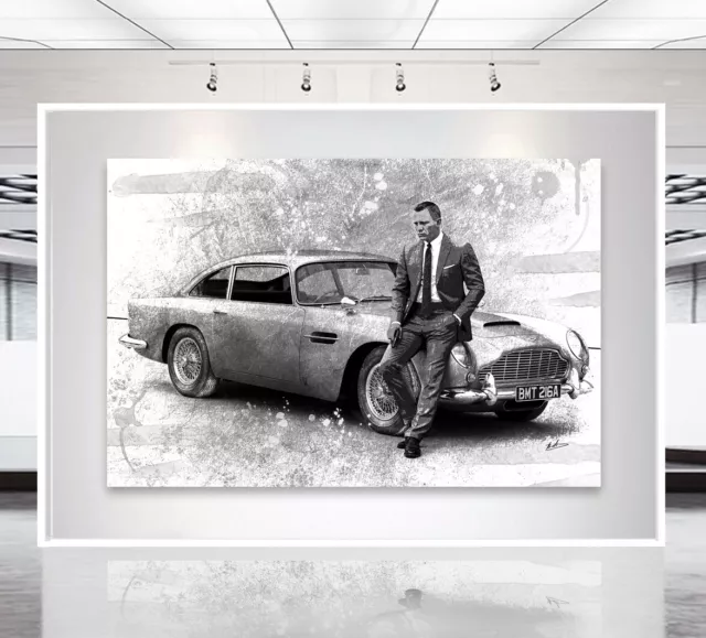 James Bond 007 Autos Abstrakt Wandbilder XXL Leinwandbilder Schwarz Weiß 2854