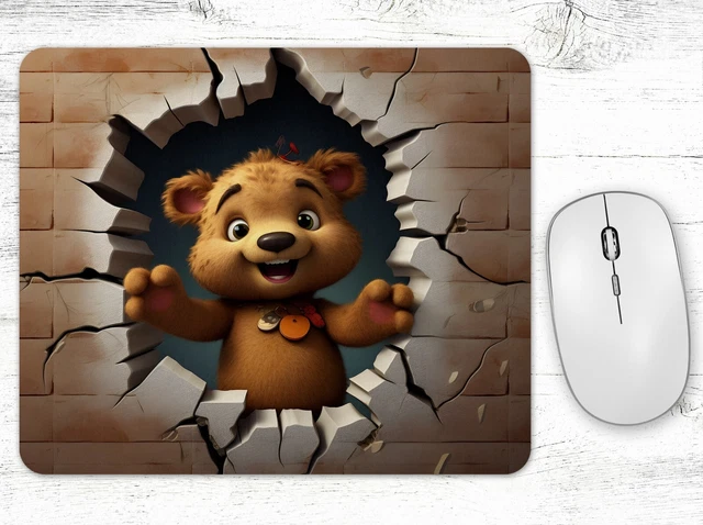 Cartoon Teddy Bear Hole In The Wall Neoprene Mouse Pad Mat Rectangle Non Slip