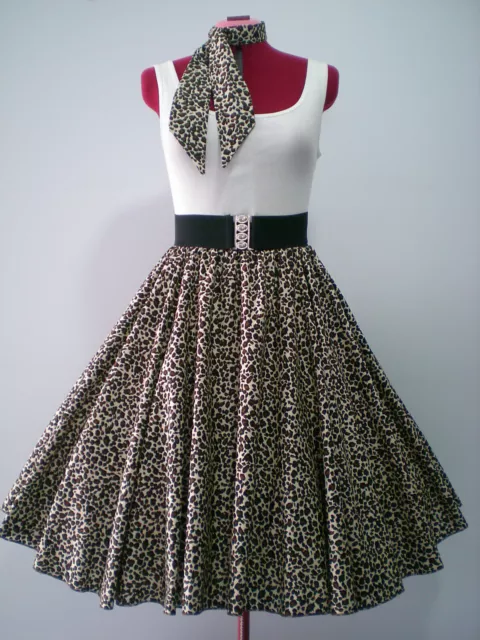 ROCK N ROLL/ROCKABILLY "Leopard Print" SKIRT & SCARF XS-S  Brown/Black/Cream