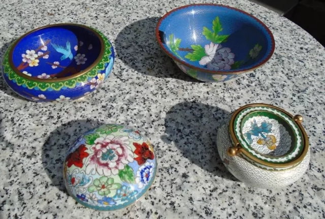 Collection of Cloisonne items bowls and pot nice colours and conditions